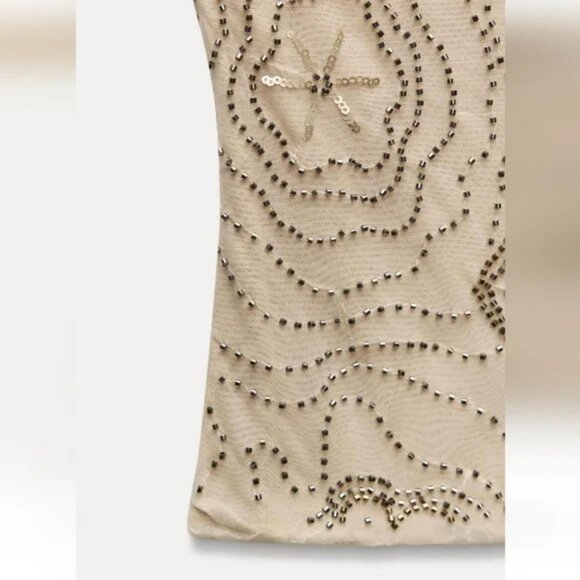 ZARA BEADED TULLE FOULARD TOP - Picture 11 of 12